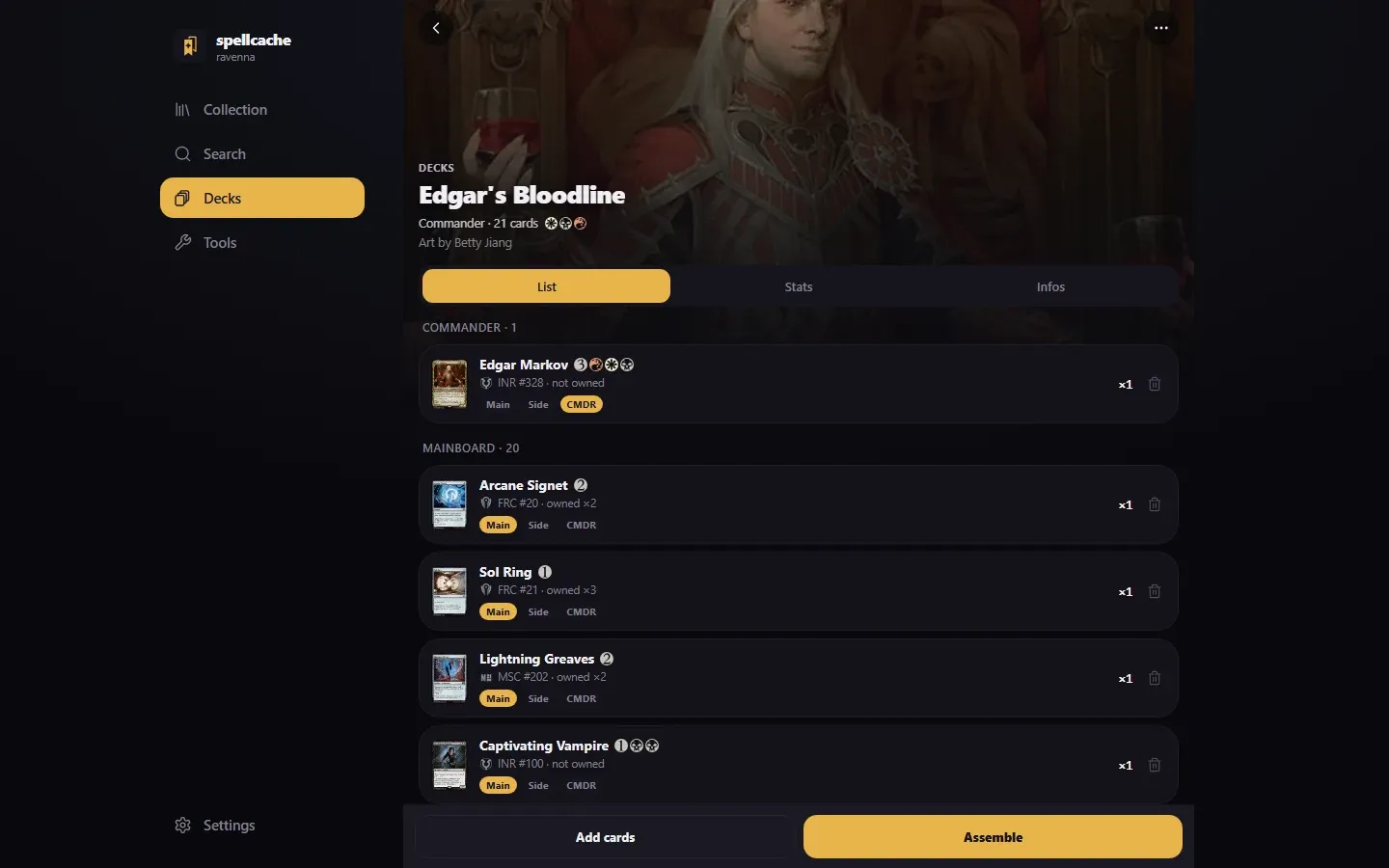 Deck builder screen on desktop